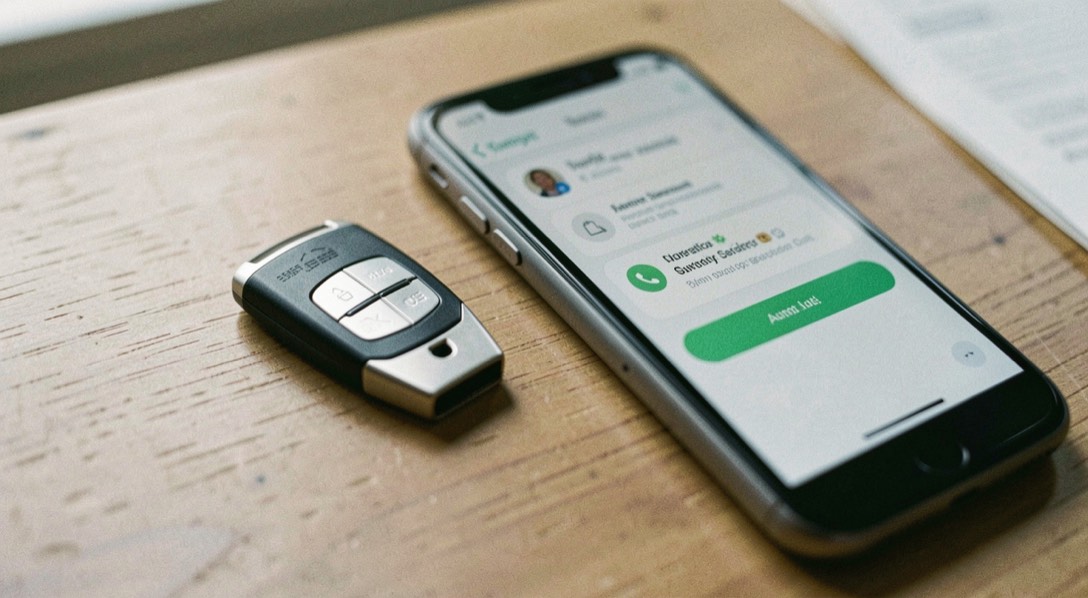 A hardware security key resting beside a phone with an authenticator app